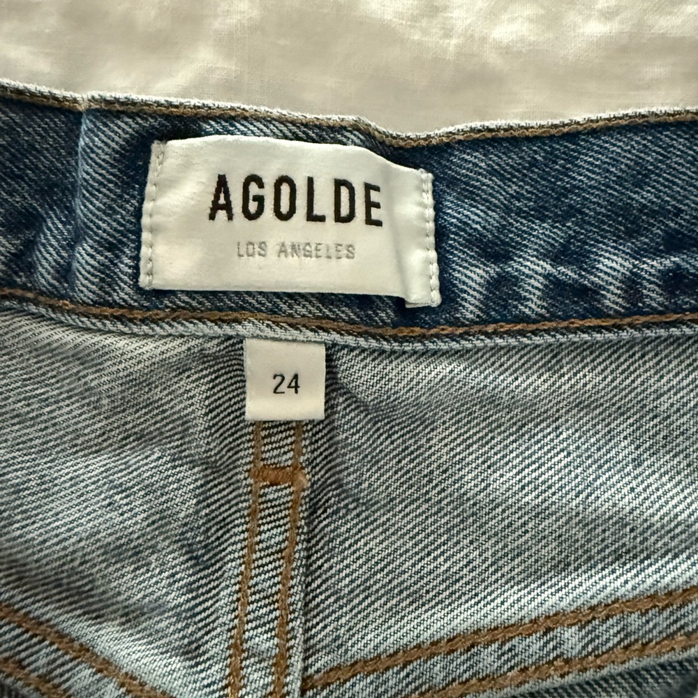 Agolde Parker Long size 24 Distressed Blue Jean Shorts - Picture 4 of 4